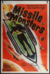5z0493 MISSILE MONSTERS 1sh 1958 aliens bring destruction from the stratosphere, wacky sci-fi art!