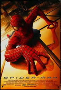 5z0595 SPIDER-MAN advance DS 1sh 2002 Tobey Maguire climbing building, Sam Raimi, Marvel Comics!