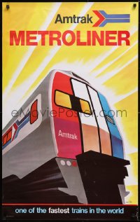 5z0138 AMTRAK 25x40 travel poster 1973 colorful David Klein art of one of the fastest trains!