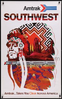5z0140 AMTRAK SOUTHWEST 25x40 travel poster 1970s great Native American Indian art by David Klein!