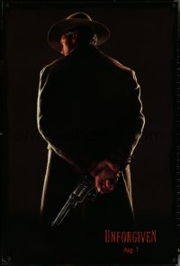 5z0636 UNFORGIVEN teaser DS 1sh 1992 image of gunslinger Clint Eastwood w/back turned, dated design!
