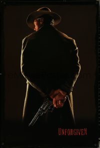 5z0635 UNFORGIVEN teaser 1sh 1992 gunslinger Clint Eastwood from behind, undated design!