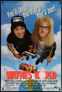 5z0649 WAYNE'S WORLD 1sh 1991 Mike Myers, Dana Carvey, one world, one party, excellent!