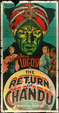 6b0248 RETURN OF CHANDU 3sh 1934 great art of spooky Bela Lugosi over crystal ball, ultra rare!