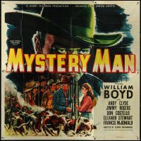 6b0231 MYSTERY MAN 6sh 1944 great art of William Boyd as Hopalong Cassidy & cattle stampede, rare!