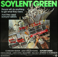 6b0011 SOYLENT GREEN 6sh 1973 art of Charlton Heston trying to escape riot control by John Solie!