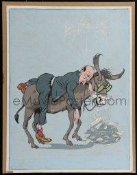 6b0048 ADLAI STEVENSON II original art 1950s art of him sleeping on Democratic Party donkey!