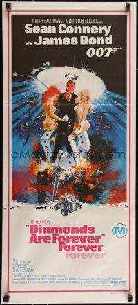 6b0299 DIAMONDS ARE FOREVER Aust daybill 1971 art of Connery as James Bond by Robert McGinnis!