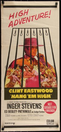 6b0318 HANG 'EM HIGH Aust daybill 1970 Clint Eastwood, they hung the wrong man, art by Sandy Kossin!