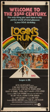 6b0327 LOGAN'S RUN Aust daybill 1976 art of Michael York & Jenny Agutter escaping by Charles Moll!