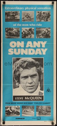 6b0333 ON ANY SUNDAY Aust daybill 1971 Bruce Brown classic, Steve McQueen, motorcycle racing!