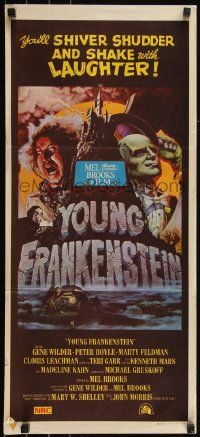 6b0350 YOUNG FRANKENSTEIN Aust daybill 1975 Mel Brooks, art of Gene Wilder, Boyle & Feldman!