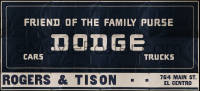 6b0006 DODGE billboard 1939 Rogers and Tison advertisement, friend of the family purse, ultra rare!