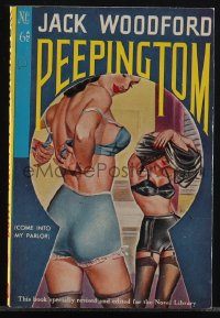 6b1114 PEEPING TOM paperback book 1948 racy cover art of women undressing through keyhole!