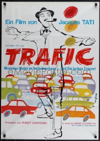 6b0225 TRAFFIC German 1971 great different art of Jacques Tati as Mr. Hulot by Feiglova!