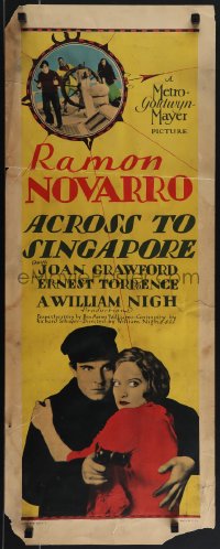 6b0013 ACROSS TO SINGAPORE insert 1928 Joan Crawford forced to marry but loves Novarro, ultra rare!