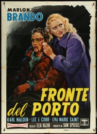6b0131 ON THE WATERFRONT Italian 1p R1960 different Martinati art of Marlon Brando & Saint!