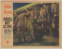 6b0424 ARISE MY LOVE LC 1940 Claudette Colbert, Ray Milland & Walter Abel on train by camera crew!