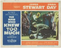 6b0522 MAN WHO KNEW TOO MUCH LC #2 1956 great image of Jimmy Stewart w/knife over man, Hitchcock!