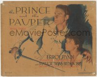 6b0413 PRINCE & THE PAUPER TC 1937 cool image of Errol Flynn protecting one of the Mauch Twins!