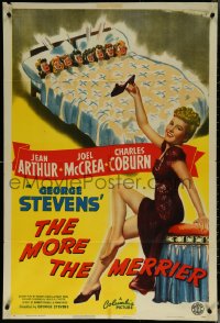 6b0927 MORE THE MERRIER style B 1sh 1943 misleading art of sexy Jean Arthur and eight girls in bed!