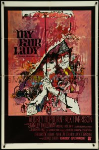 6b0930 MY FAIR LADY int'l 1sh 1964 classic art of Audrey Hepburn & Rex Harrison by Bob Peak!