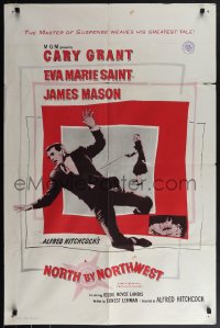 6b0938 NORTH BY NORTHWEST 1sh R1962 Cary Grant, Eva Marie Saint, Alfred Hitchcock classic!