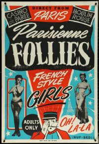 6b0953 PARISIENNE FOLLIES 1sh 1950s Moulin Rouge, direct from Paris, sexy French girls, ultra rare!