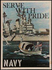 6b0075 SERVE WITH PRIDE 14x19 special poster 1975 Lou Nolan art of Navy sailors & battleship, rare!