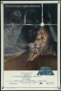 6b1026 STAR WARS style A fourth printing 1sh 1977 A New Hope, Jung art of Vader over Luke & Leia!