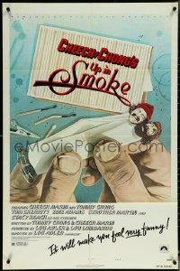 6b1065 UP IN SMOKE style B 1sh 1978 Cheech & Chong, it will make you feel funny, revised tagline!