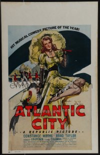 6b0139 ATLANTIC CITY WC 1944 sexy art of Constance Moore with bonnett & umbrella by Schaeffer!