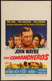 6b0155 COMANCHEROS WC 1961 montage of cowboy John Wayne & top cast, directed by Michael Curtiz!
