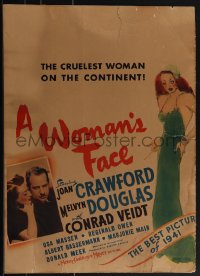 6b0026 WOMAN'S FACE jumbo WC 1941 full-length art of Joan Crawford & photo with Melvyn Douglas!