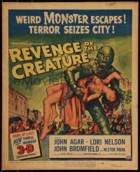 6b0193 REVENGE OF THE CREATURE 3D WC 1955 Reynold Brown art of the weird monster carrying sexy gir!