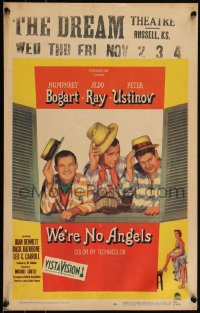 6b0204 WE'RE NO ANGELS WC 1955 art of Humphrey Bogart, Aldo Ray & Peter Ustinov tipping their hats!