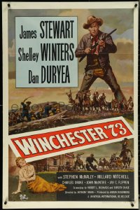 6b1085 WINCHESTER '73 1sh R1958 art of James Stewart with rifle standing over Shelley Winters!