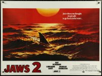 6c0057 JAWS 2 British quad 1978 art of man-eating shark's fin in red water at sunset, rare!