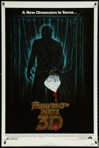 6c0743 FRIDAY THE 13th PART 3 - 3D 1sh 1982 slasher sequel, art of Jason stabbing through shower!