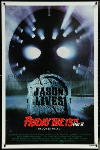 6c0744 FRIDAY THE 13th PART VI 1sh 1986 Jason Lives, cool image of hockey mask over tombstone!