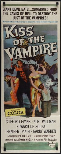 6c0137 KISS OF THE VAMPIRE insert 1963 Hammer, cool art of devil bats attacking by Joseph Smith!