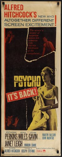 6c0142 PSYCHO insert R1965 half-dressed Janet Leigh, Anthony Perkins, Alfred Hitchcock classic!