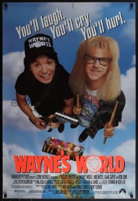 6c0987 WAYNE'S WORLD 1sh 1991 Mike Myers, Dana Carvey, one world, one party, excellent!