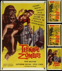 6d0365 LOT OF 4 FOLDED ONE-SHEETS IN MUCH LESSER COINDITION 1950s-1960s Teenage Zombies & more!