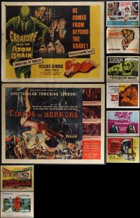 6d0643 LOT OF 12 MOSTLY FORMERLY FOLDED HORROR HALF-SHEETS 1950s-1970s scary movie images!