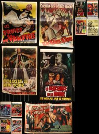 6d0057 LOT OF 13 FORMERLY FOLDED MOSTLY HORROR/SCI-FI BELGIAN POSTERS 1960s-1970s cool images!
