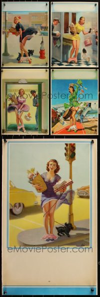 6d0648 LOT OF 5 GIRLS IN DISTRESS PIN-UP CALENDAR SAMPLES 1950s sexy art by Art Frahm & Al Brule!