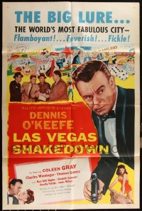 6d0307 LOT OF 12 FOLDED LAS VEGAS SHAKEDOWN ONE-SHEETS 1955 Dennis O'Keefe, great gambling art!