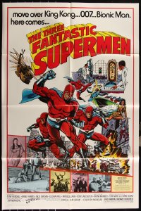 6d0241 LOT OF 37 FOLDED THREE FANTASTIC SUPERMEN ONE-SHEETS 1977 great art of masked superheroes!