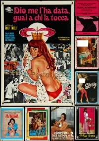 6d0907 LOT OF 12 FORMERLY FOLDED SEXPLOITATION ITALIAN ONE-SHEETS 1960s-1980s sexy images w/nudity!